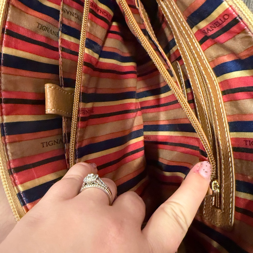 Tignanello Pink and Tan Colorblock Satchel with Gold Hardware - Picture 8 of 14